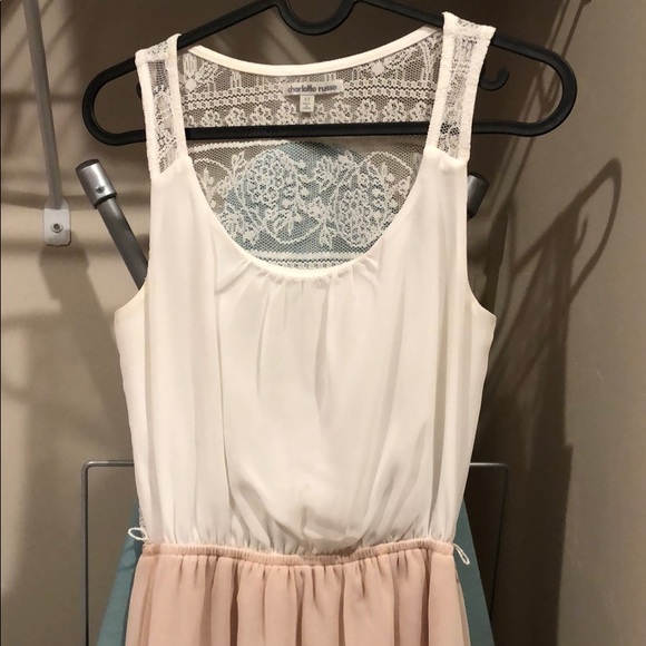 White and Tan High Low Dress - Picture 2 of 4
